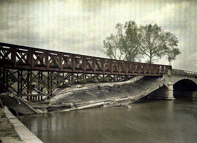 Destroyed bridge over the Aisne, reconstructed by engineers, France by Fernand Cuville